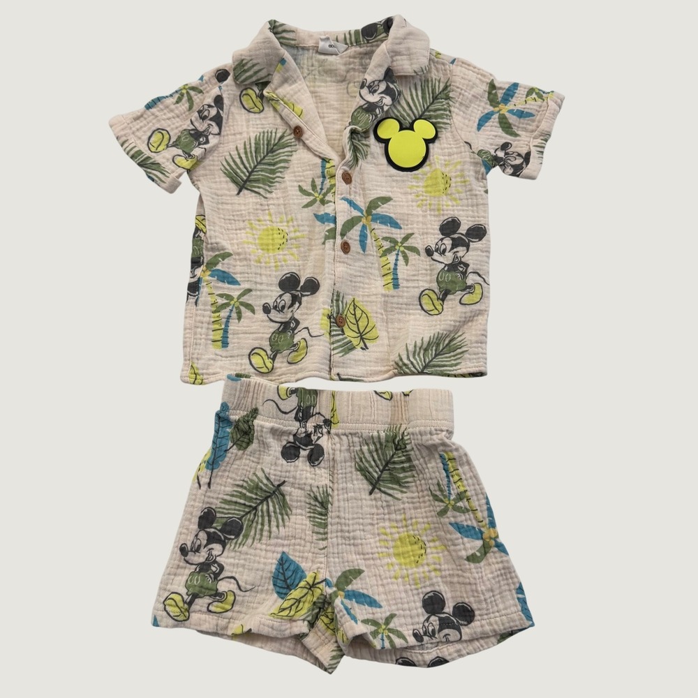 Disney Mickey Mouse Toddler Boys 4T Tropical Gauze Button Shirt Shorts Set